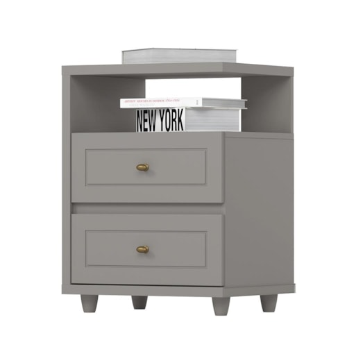 Mesa de Cabeceira Americano 2 Gavetas Cinza - Móveis Henn