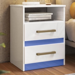 Mesa de Cabeceira Apolo 2 Gavetas Color Flex Branco/Azul - Moval