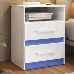 Mesa de Cabeceira Apolo 2 Gavetas Flex Branco/Azul - Moval