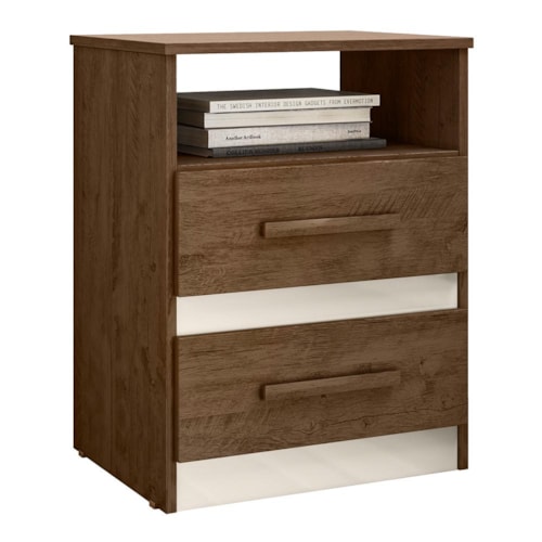 Mesa de Cabeceira Apolo 2 Gavetas Flex Castanho Wood/Off White - Moval 