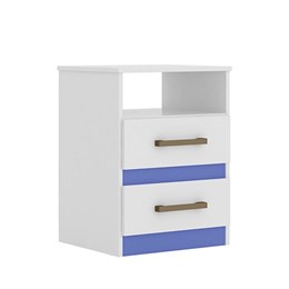 Mesa de Cabeceira Apolo Color Flex com 2 Gavetas Branco/Azul - PR Móveis  