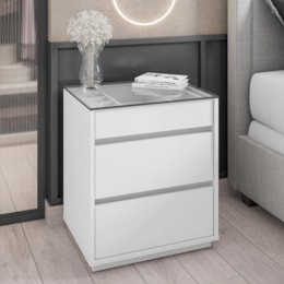 Mesa de Cabeceira Belize 3 Gavetas Branco - Casa D Mesa de Cabeceira Belize 3 Gavetas Branco - Casa D