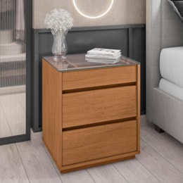 Mesa de Cabeceira Belize 3 Gavetas Cedro - Casa D Mesa de Cabeceira Belize 3 Gavetas Cedro - Casa D