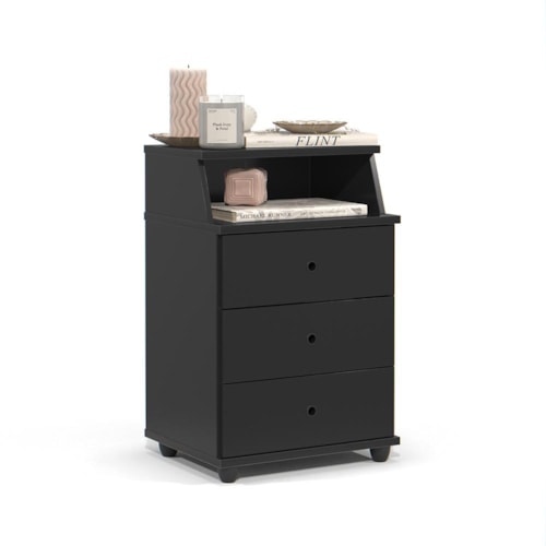 Mesa de Cabeceira Luxo New 3 Gavetas Preto – EJ Móveis