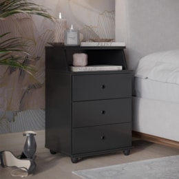 Mesa de Cabeceira Luxo New 3 Gavetas Preto – EJ Móveis