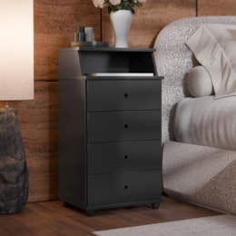 Mesa de Cabeceira Luxo New II 4 Gavetas Preto – EJ Móveis