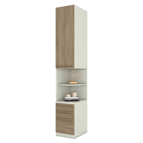 Mesa de Cabeceira Modulada Seletto 1 Porta e 3 Gavetas Areia/Jequitibá - Móveis Henn 