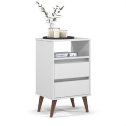 Mesa de Cabeceira Retrô Roma 2 Gavetas Branco – EJ Móveis