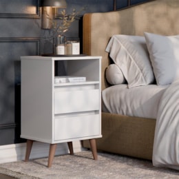 Mesa de Cabeceira Retrô Roma 2 Gavetas Branco – EJ Móveis
