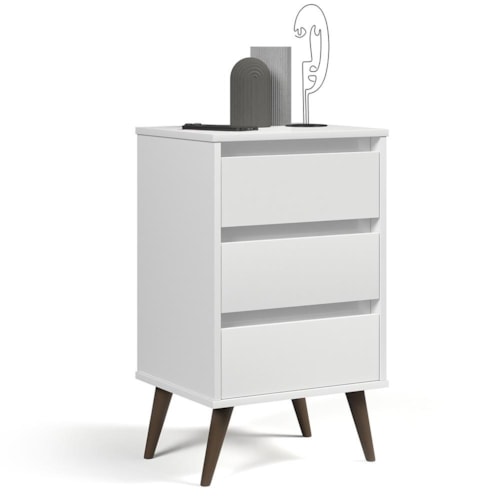 Mesa de Cabeceira Retrô Wood 3 Gavetas Branco – EJ Móveis