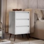 Mesa de Cabeceira Retrô Wood 3 Gavetas Branco – EJ Móveis