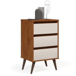 Mesa de Cabeceira Retrô Wood 3 Gavetas Freijó/Off White – EJ Móveis