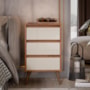 Mesa de Cabeceira Retrô Wood 3 Gavetas Freijó/Off White – EJ Móveis
