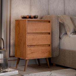 Mesa de Cabeceira Retrô Wood 3 Gavetas Freijó – EJ Móveis