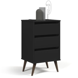 Mesa de Cabeceira Retrô Wood 3 Gavetas Preto – EJ Móveis