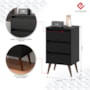 Mesa de Cabeceira Retrô Wood 3 Gavetas Preto – EJ Móveis
