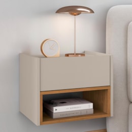 Mesa de Cabeceira Suspensa Florença 1 Gaveta Off White/Cedro - Casa D