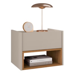 Mesa de Cabeceira Suspensa Florença 1 Gaveta Off White/Cedro - Casa D