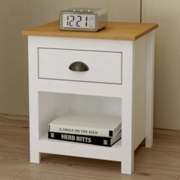 Mesa de Cabeceira Topázio 1 Gaveta Branco/Freijó - Finestra Móveis