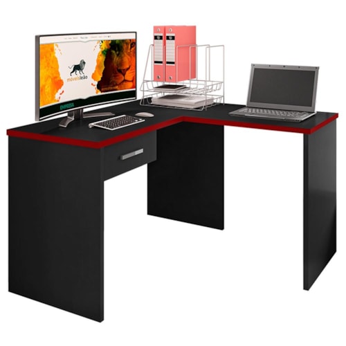 Mesa de Canto para Computador Desk Gamer DRX-9000 Preto/Vermelho - Móveis Leão