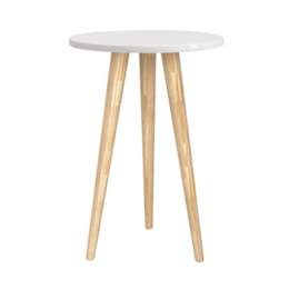 Mesa de Canto Theo Branco Fosco com Pés Madeira Natural - Reller Móveis Mesa de Canto Theo Branco Fosco com Pés Madeira Natural - Reller Móveis