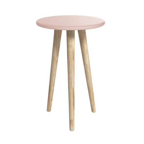 Mesa de Canto Theo Rosa Fosco com Pés Madeira Natural - Reller Móveis