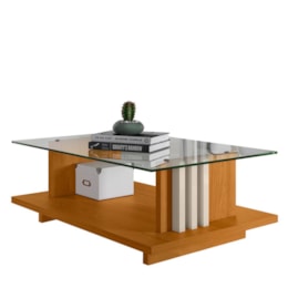 Mesa de Centro Frizz Cinamomo/Off White com Tampo de Vidro - Madetec Mesa de Centro Frizz Cinamomo/Off White com Tampo de Vidro - Madetec