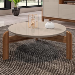 Mesa de Centro Lizz Redonda Off White/Cedro - Casa D Mesa de Centro Lizz Redonda Off White/Cedro - Casa D
