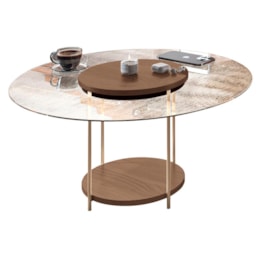 Mesa de Centro Sky Redonda Castanho com Tampo de Vidro - HB Móveis  Mesa de Centro Sky Redonda Castanho com Tampo de Vidro - HB Móveis