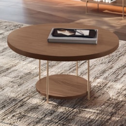 Mesa de Centro Sky Redonda Castanho com Tampo MDF - HB Móveis Mesa de Centro Sky Redonda Castanho com Tampo MDF - HB Móveis