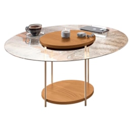 Mesa de Centro Sky Redonda Cinamomo com Tampo de Vidro - HB Móveis  Mesa de Centro Sky Redonda Cinamomo com Tampo de Vidro - HB Móveis