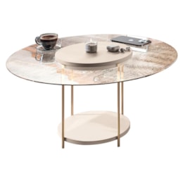 Mesa de Centro Sky Redonda Off White com Tampo de Vidro - HB Móveis  Mesa de Centro Sky Redonda Off White com Tampo de Vidro - HB Móveis