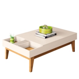 Mesa de Centro Vitta com Nichos Off White/Cinamomo - HB Móveis 