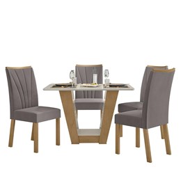 Mesa de Jantar 120x80 com 4 Cadeiras Apogeu Amêndoa/Off White/Veludo Capuccino - Móveis Lopas Mesa de Jantar 120x80 com 4 Cadeiras Apogeu Amêndoa/Off White/Veludo Capuccino - Móveis Lopas