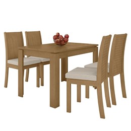 Mesa de Jantar 120x80 com 4 Cadeiras Athenas Amêndoa/Linho Bege - Móveis Lopas 