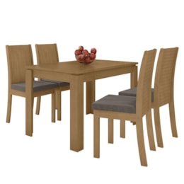 Mesa de Jantar 120x80 com 4 Cadeiras Athenas Amêndoa/Suede Bege - Móveis Lopas 