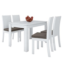 Mesa de Jantar 120x80 com 4 Cadeiras Athenas Branco/Suede Bege - Móveis Lopas  