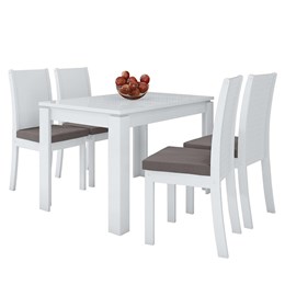 Mesa de Jantar 120x80 com 4 Cadeiras Athenas Branco/Veludo Capuccino - Móveis Lopas  