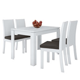 Mesa de Jantar 120x80 com 4 Cadeiras Athenas Branco/Veludo Marrom - Móveis Lopas