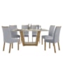 Mesa de Jantar 160x80 com 6 Cadeiras Apogeu Amêndoa/Off White/Linho Cinza Claro - Móveis Lopas
