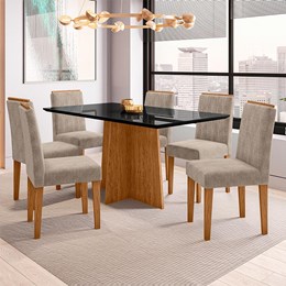 Mesa de Jantar 160x90 com 6 Cadeiras Ana Ipê/Preto/Marfim - PR Móveis 