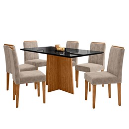 Mesa de Jantar 160x90 com 6 Cadeiras Ana Ipê/Preto/Marfim - PR Móveis 