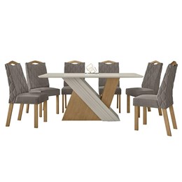 Mesa de Jantar 170x90 com 6 Cadeiras Vênus Amêndoa/Off White/Suede Bege - Móveis Lopas