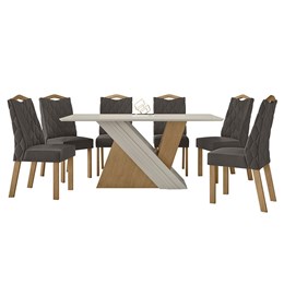 Mesa de Jantar 170x90 com 6 Cadeiras Vênus Amêndoa/Off White/Veludo Marrom - Móveis Lopas