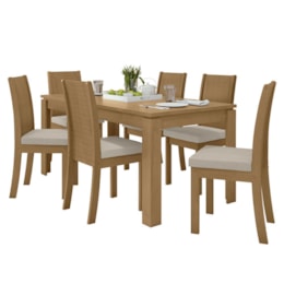 Mesa de Jantar 180x90 com 6 Cadeiras Athenas Amêndoa/Linho Bege - Móveis Lopas Mesa de Jantar 180x90 com 6 Cadeiras Athenas Amêndoa/Linho Bege - Móveis Lopas
