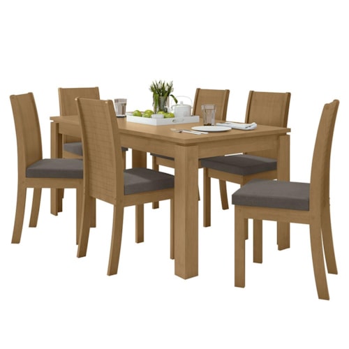 Mesa de Jantar 180x90 com 6 Cadeiras Athenas Amêndoa/Suede Bege - Móveis Lopas