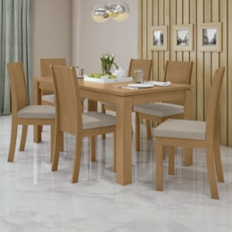 Mesa de Jantar 180x90 com 6 Cadeiras Athenas Amêndoa/Veludo Creme - Móveis Lopas