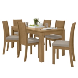 Mesa de Jantar 180x90 com 6 Cadeiras Athenas Amêndoa/Veludo Creme - Móveis Lopas Mesa de Jantar 180x90 com 6 Cadeiras Athenas Amêndoa/Veludo Creme - Móveis Lopas