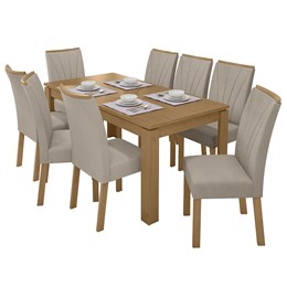 Mesa de Jantar 200x90 Athenas com 8 Cadeiras Apogeu Amêndoa/Veludo Creme - Móveis Lopas