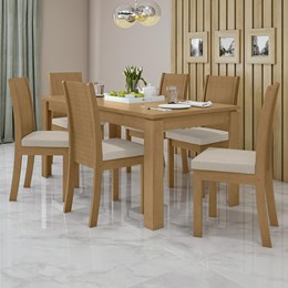 Mesa de Jantar 200x90 com 6 Cadeiras Athenas Amêndoa/Linho Bege - Móveis Lopas 